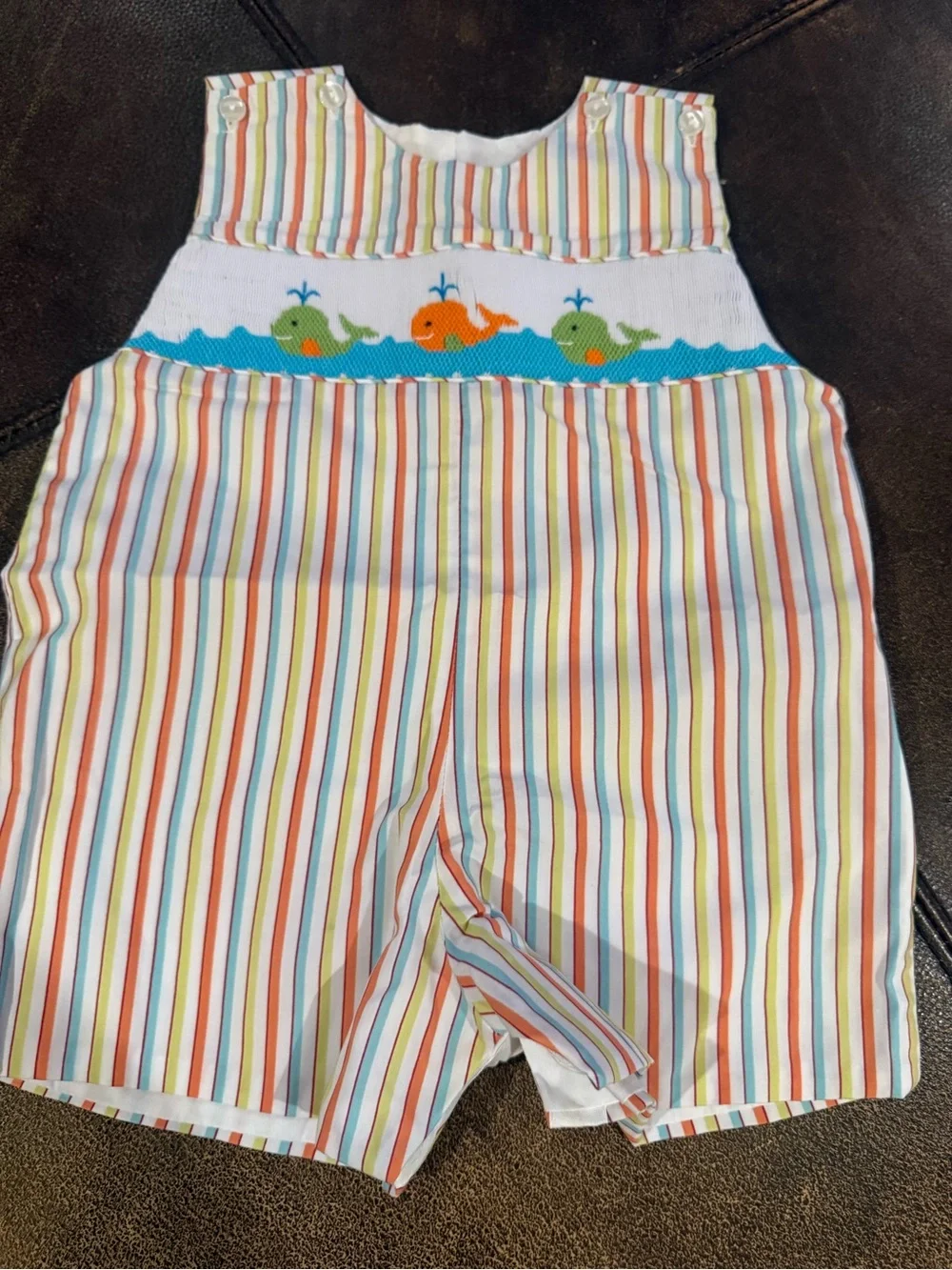 Striped Whale Appliqué Baby Shortall - Multi